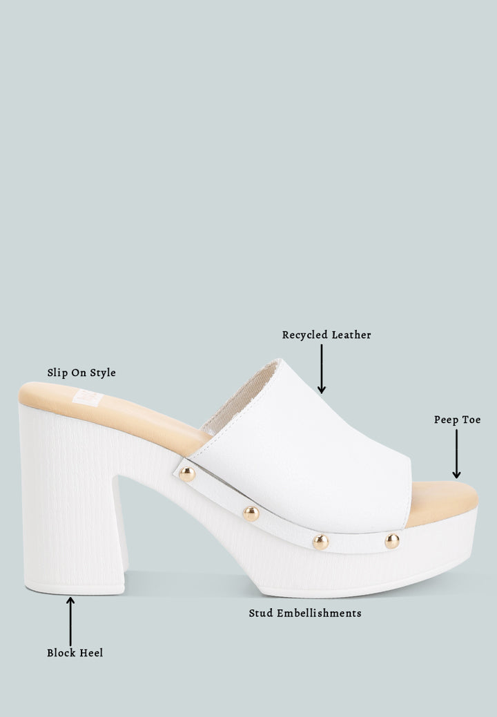 Women Recycled Leather Block Heel Clogs