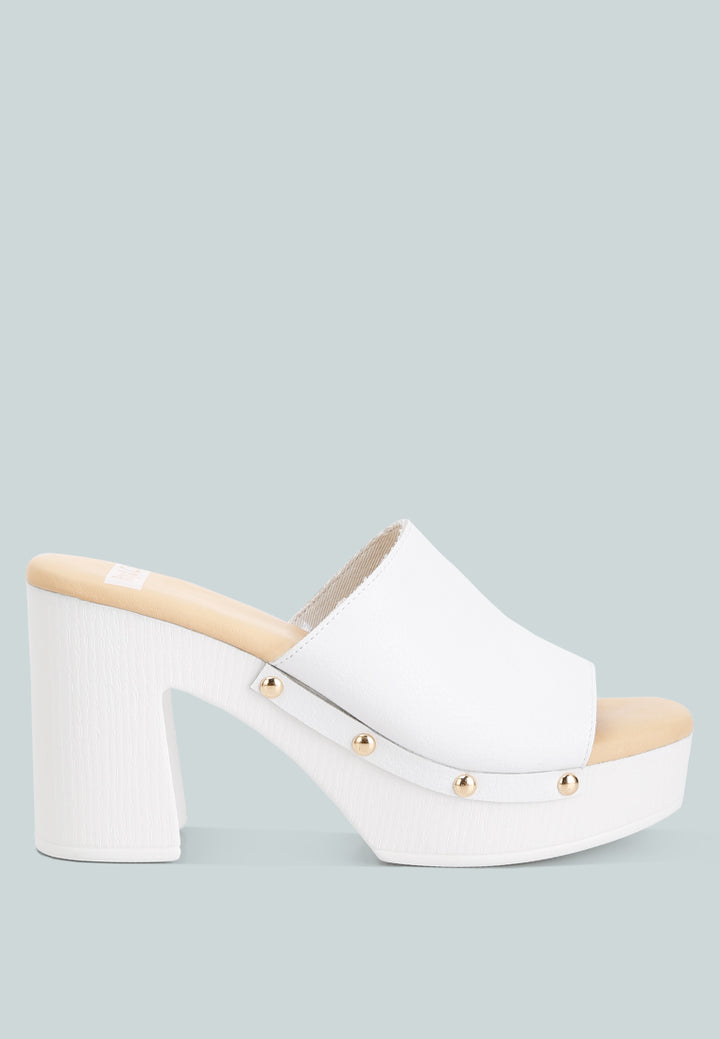 Women Recycled Leather Block Heel Clogs