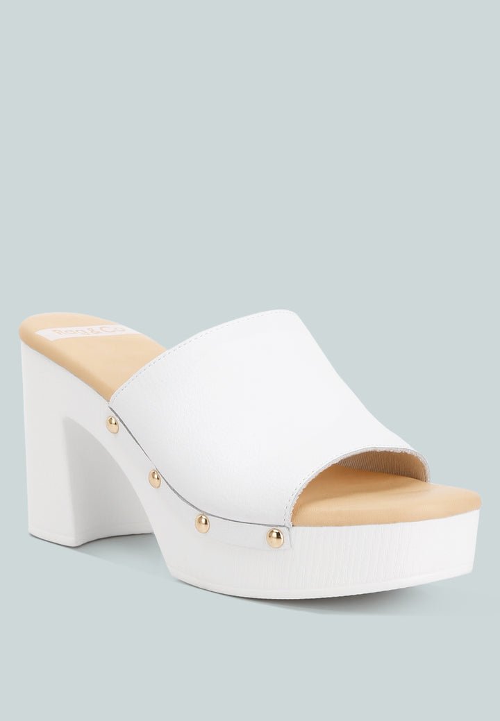 Women Recycled Leather Block Heel Clogs