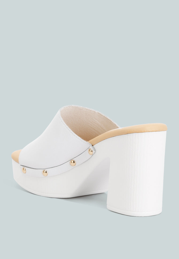 Women Recycled Leather Block Heel Clogs