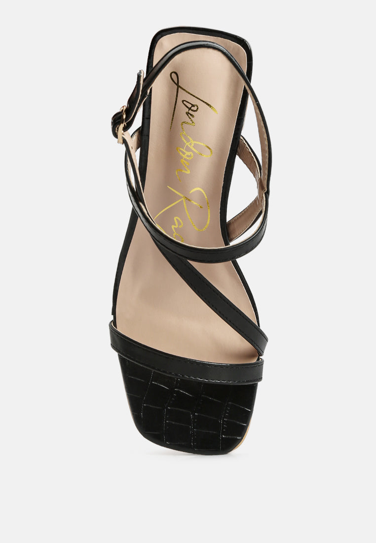 effieo croc texture block heel sandals#color_black
