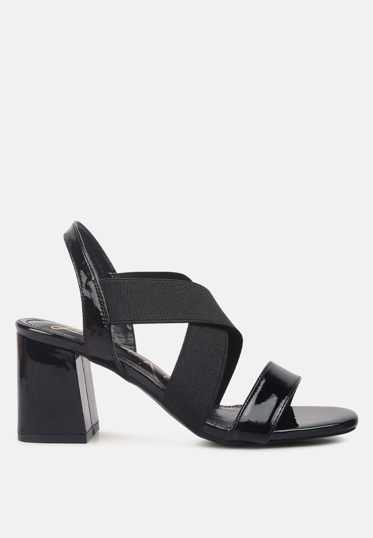 women elastic straps block heel sandals#color_black