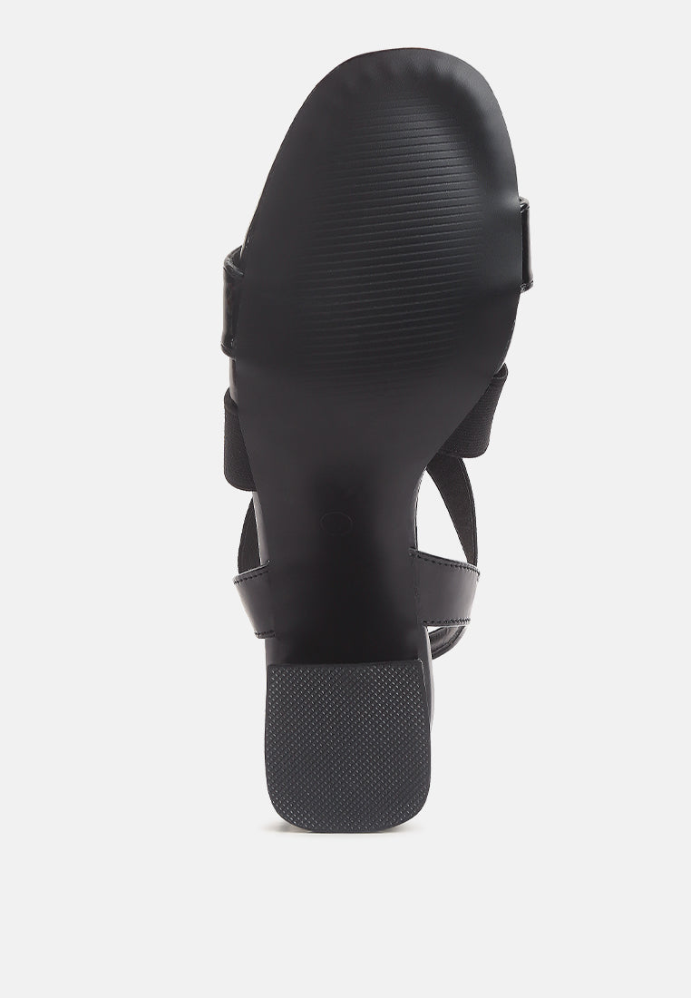 women elastic straps block heel sandals#color_black