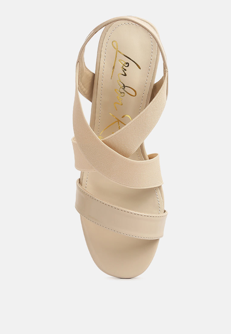 women elastic straps block heel sandals#color_beige