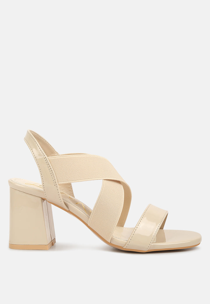women elastic straps block heel sandals#color_beige