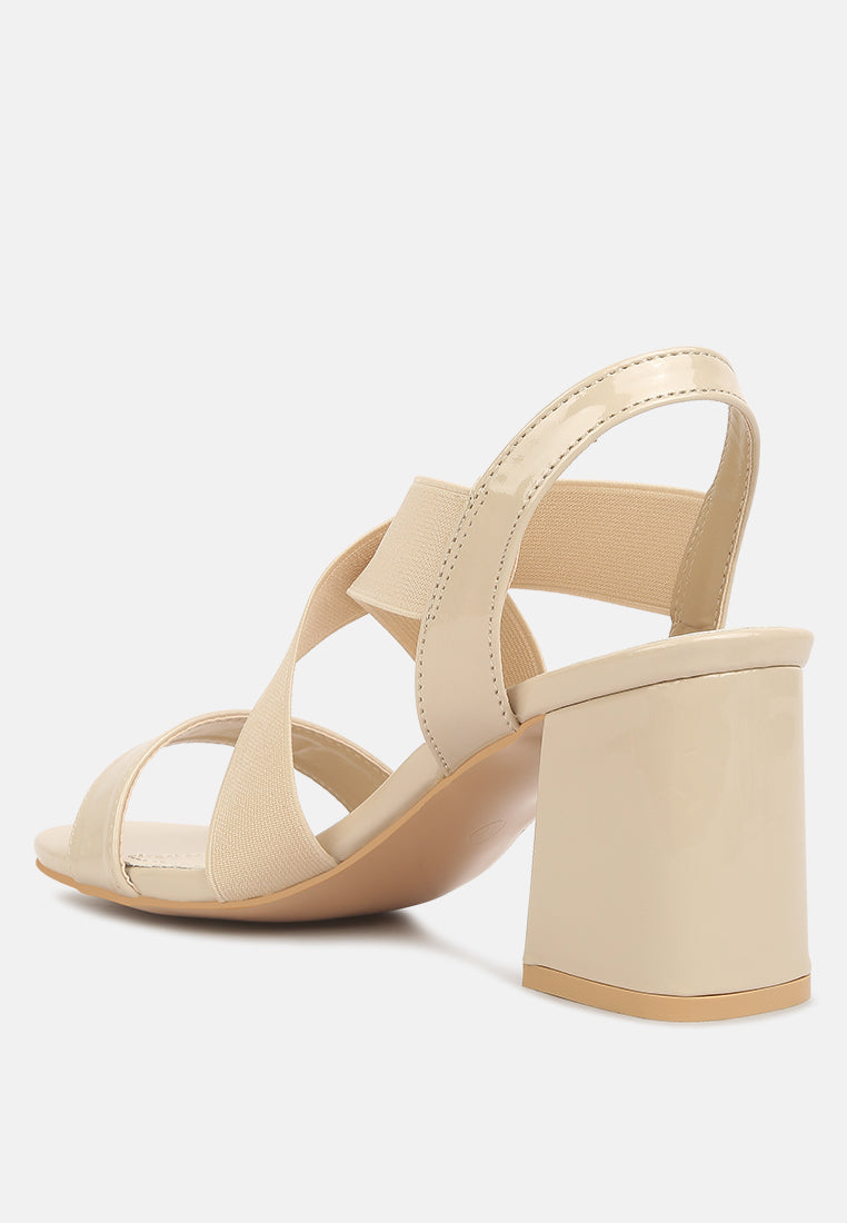 women elastic straps block heel sandals#color_beige