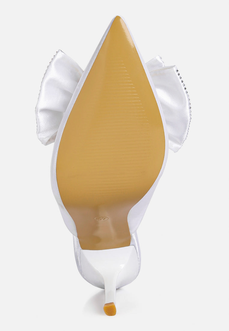 women white diamante bow heeled mules#color_white