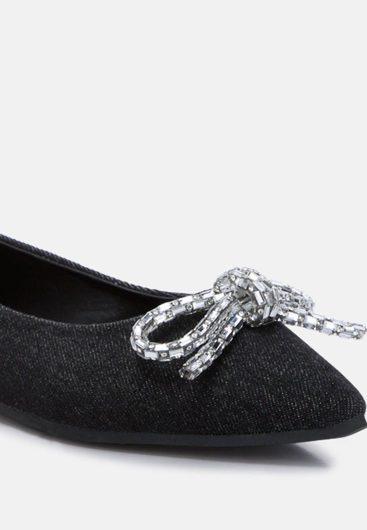 women embellished bow detail ballet flats#color_black