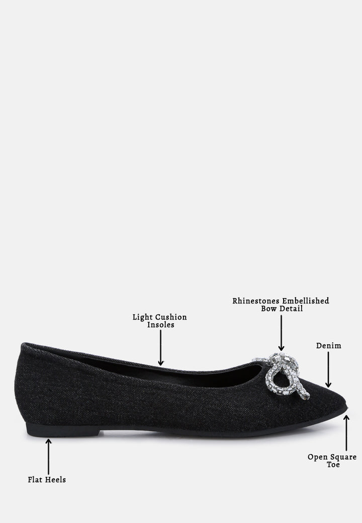 women embellished bow detail ballet flats#color_black