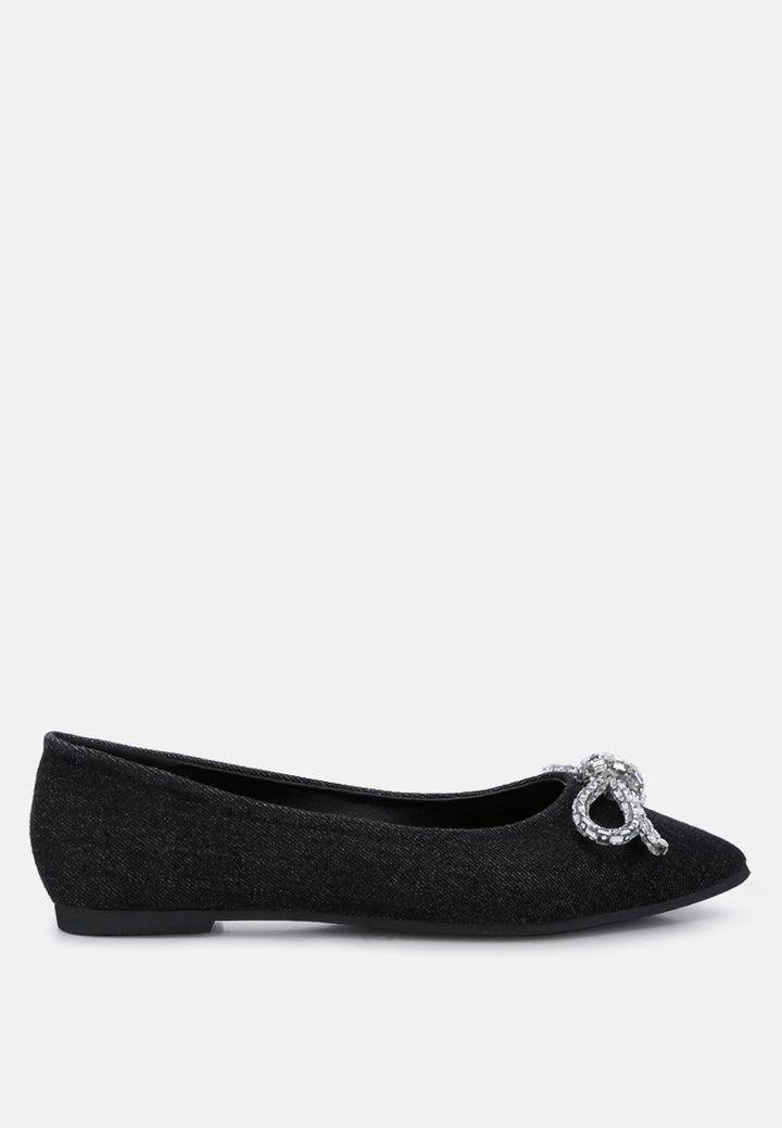 women embellished bow detail ballet flats#color_black