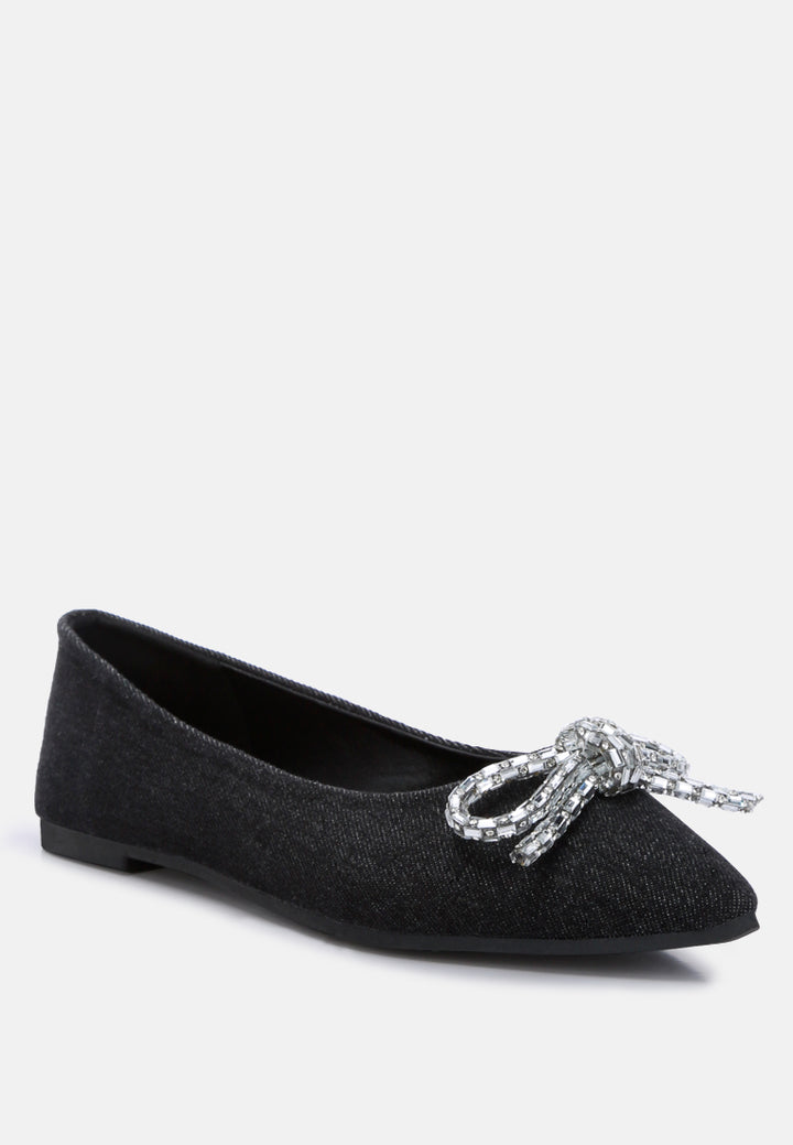 women embellished bow detail ballet flats#color_black