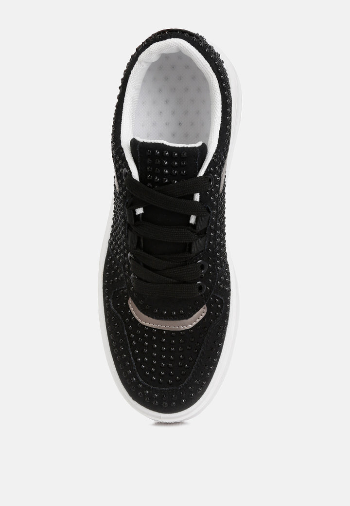 women embellished chunky sole sneakers#color_black