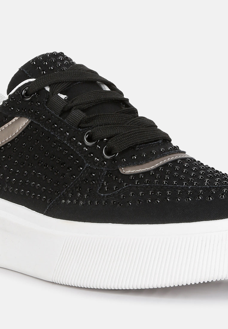 women embellished chunky sole sneakers#color_black