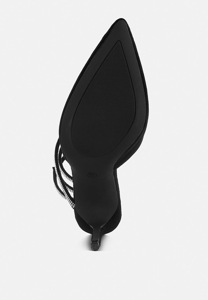 elvira rhinestone embellished strap up sandals#color_black