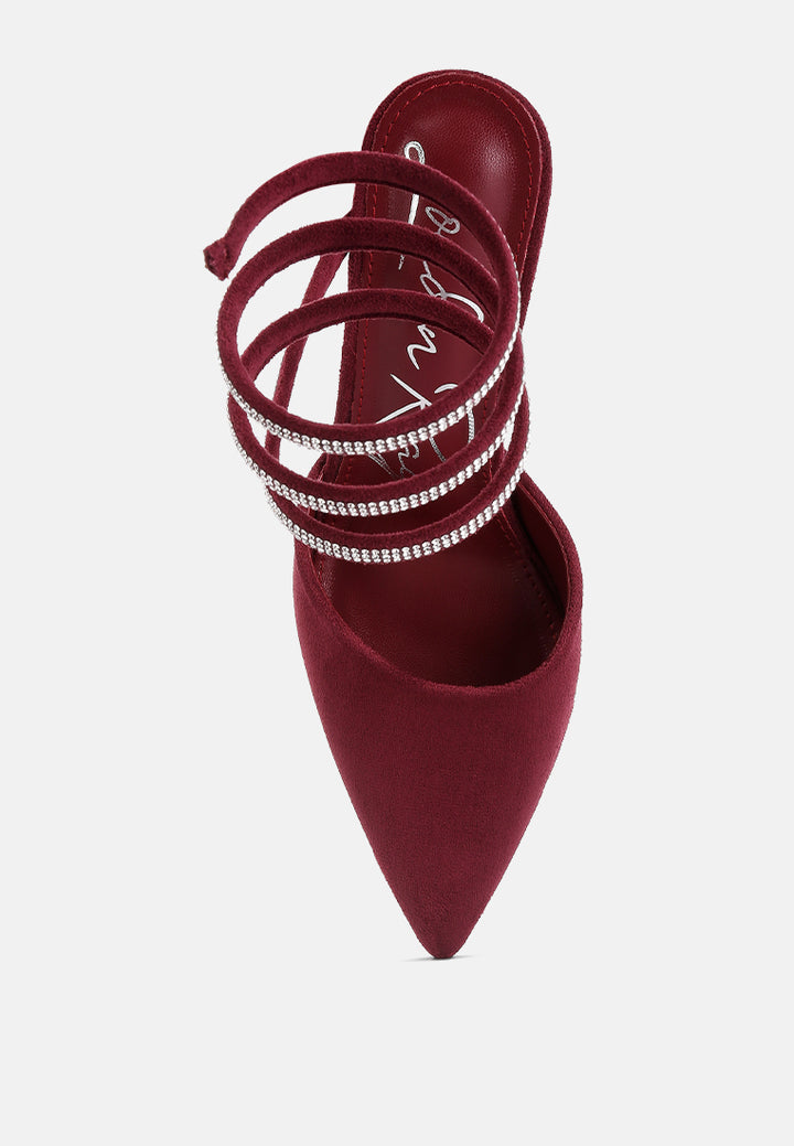 elvira rhinestone embellished strap up sandals#color_burgundy