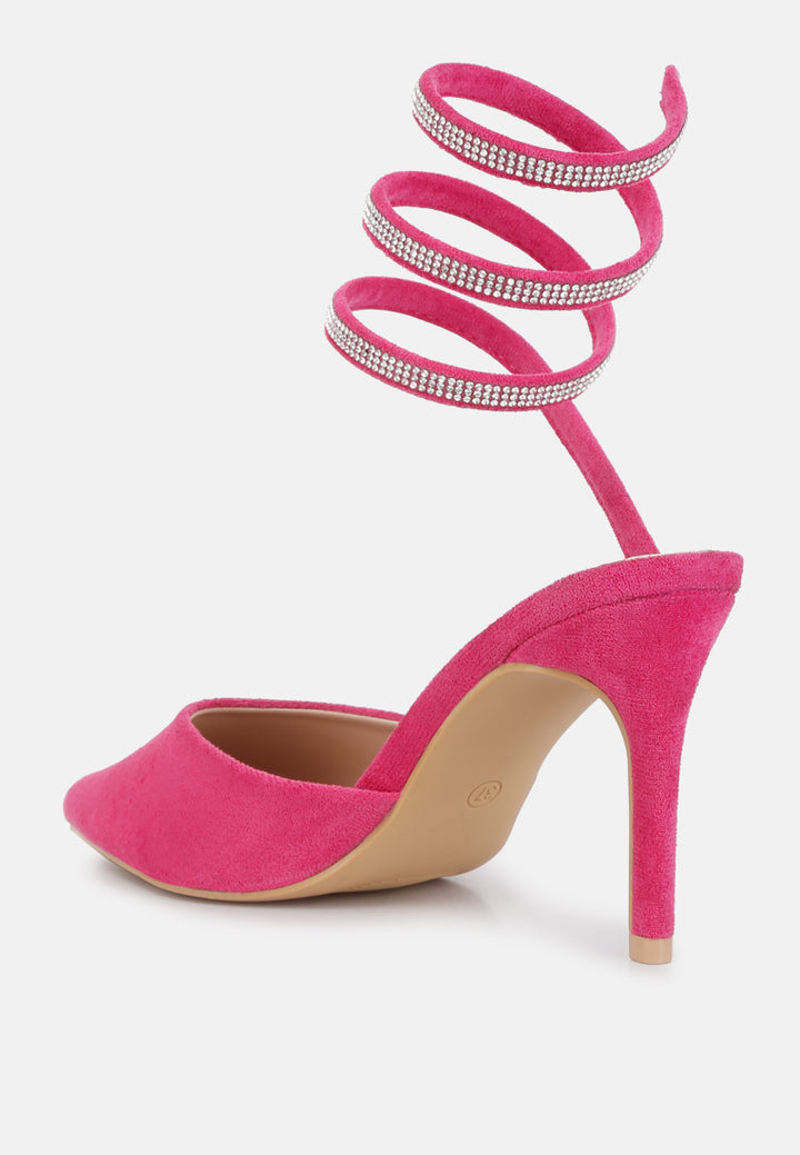 elvira rhinestone embellished strap up sandals#color_fuchsia