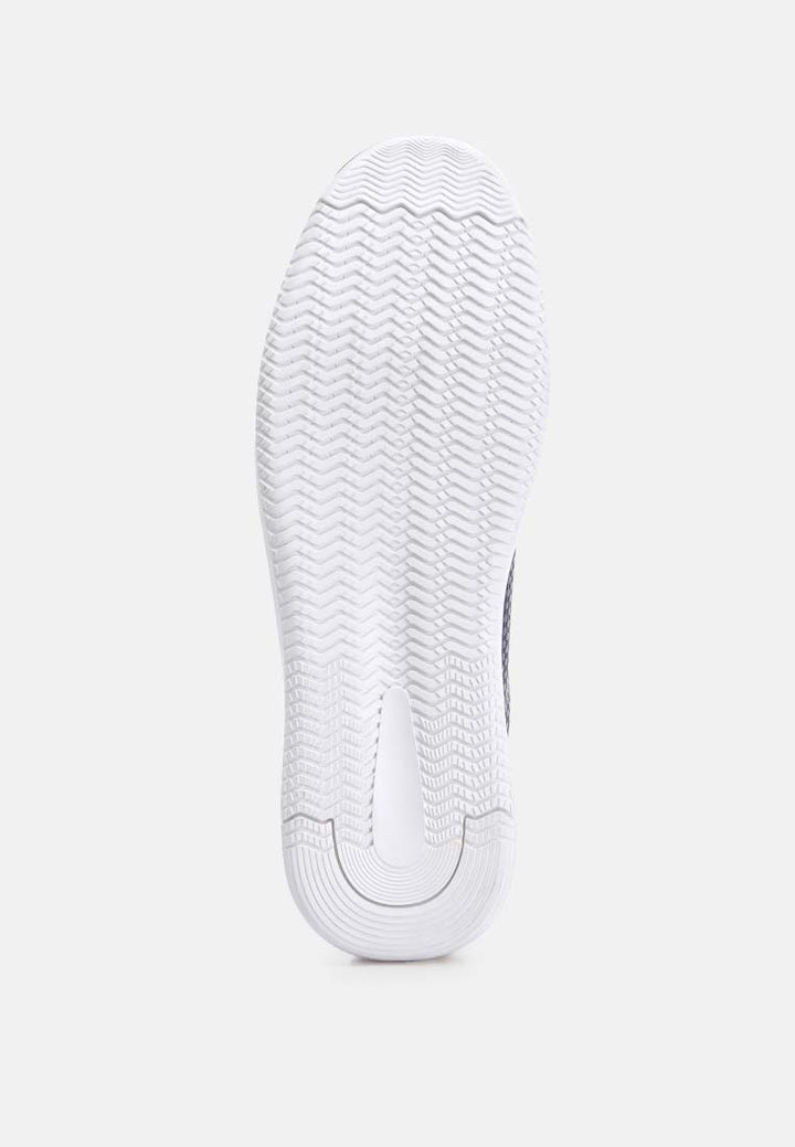 men faux leather embossed lace-up sneakers#color_navy