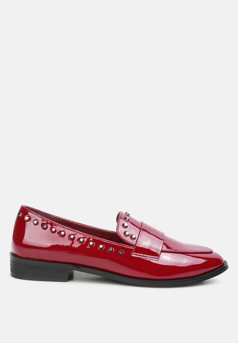 women patent stud penny loafers#color_burgundy
