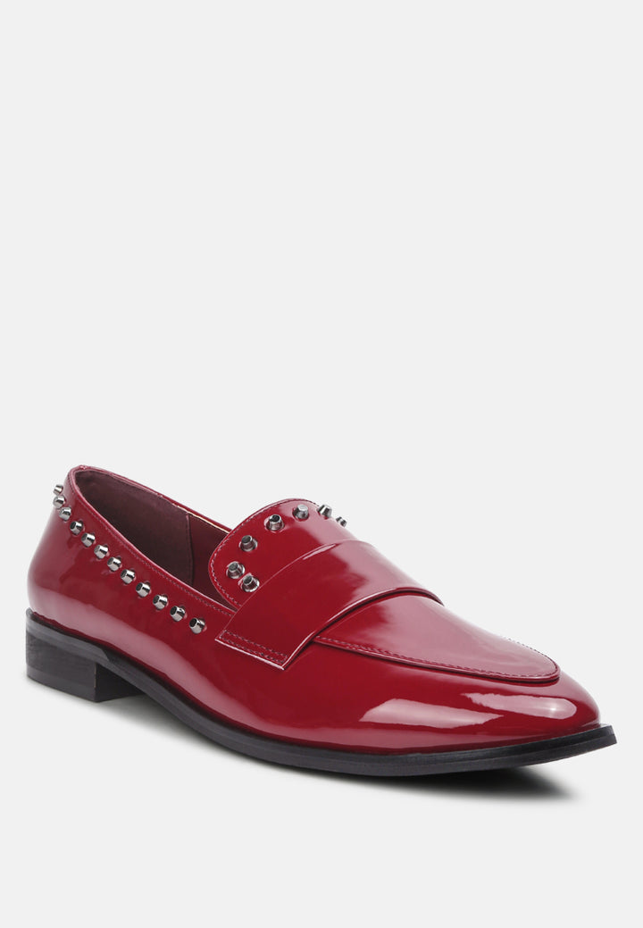 women patent stud penny loafers#color_burgundy