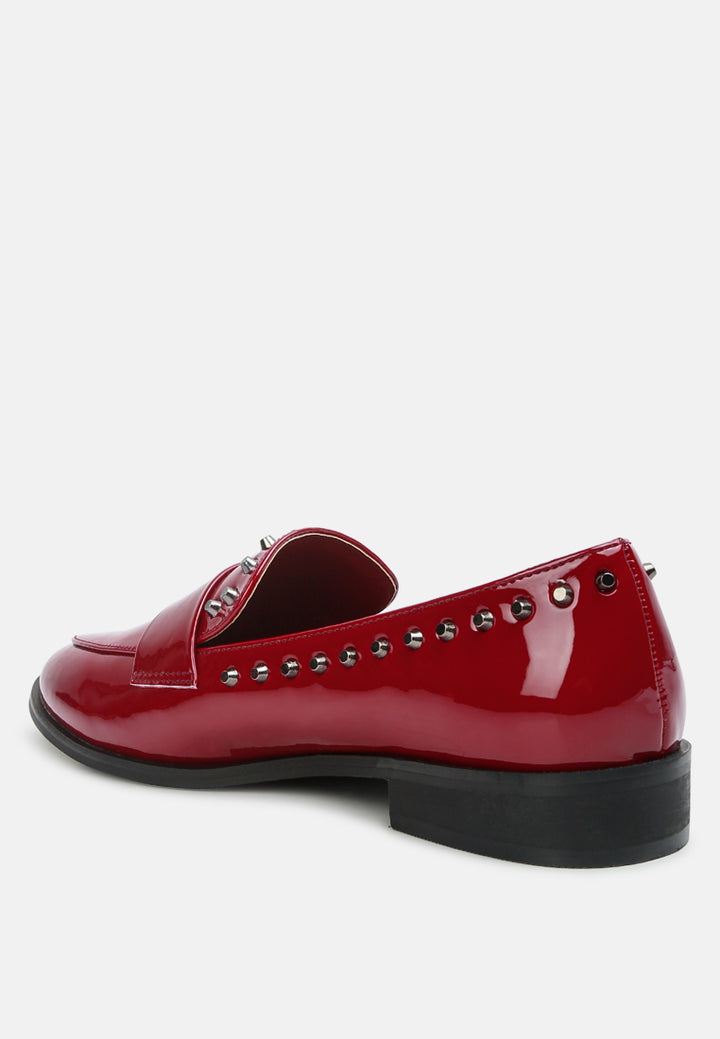 women patent stud penny loafers#color_burgundy