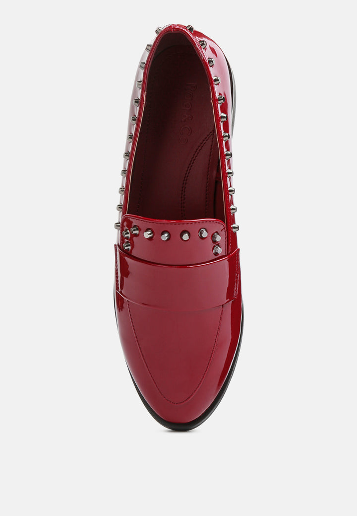 women patent stud penny loafers#color_burgundy