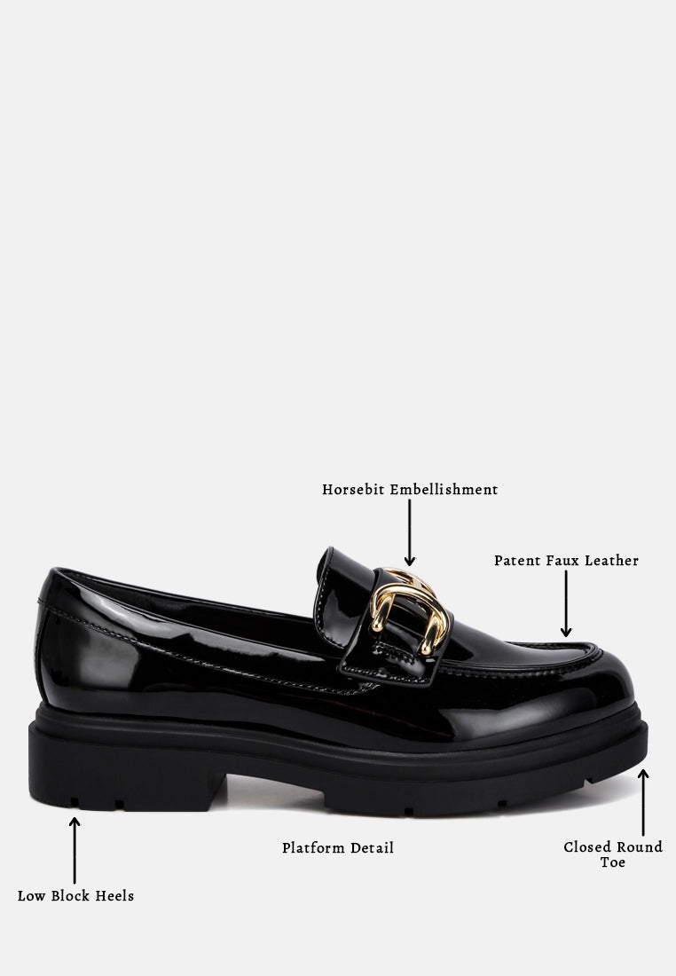 women horsebit embellished platform loafers#color_black