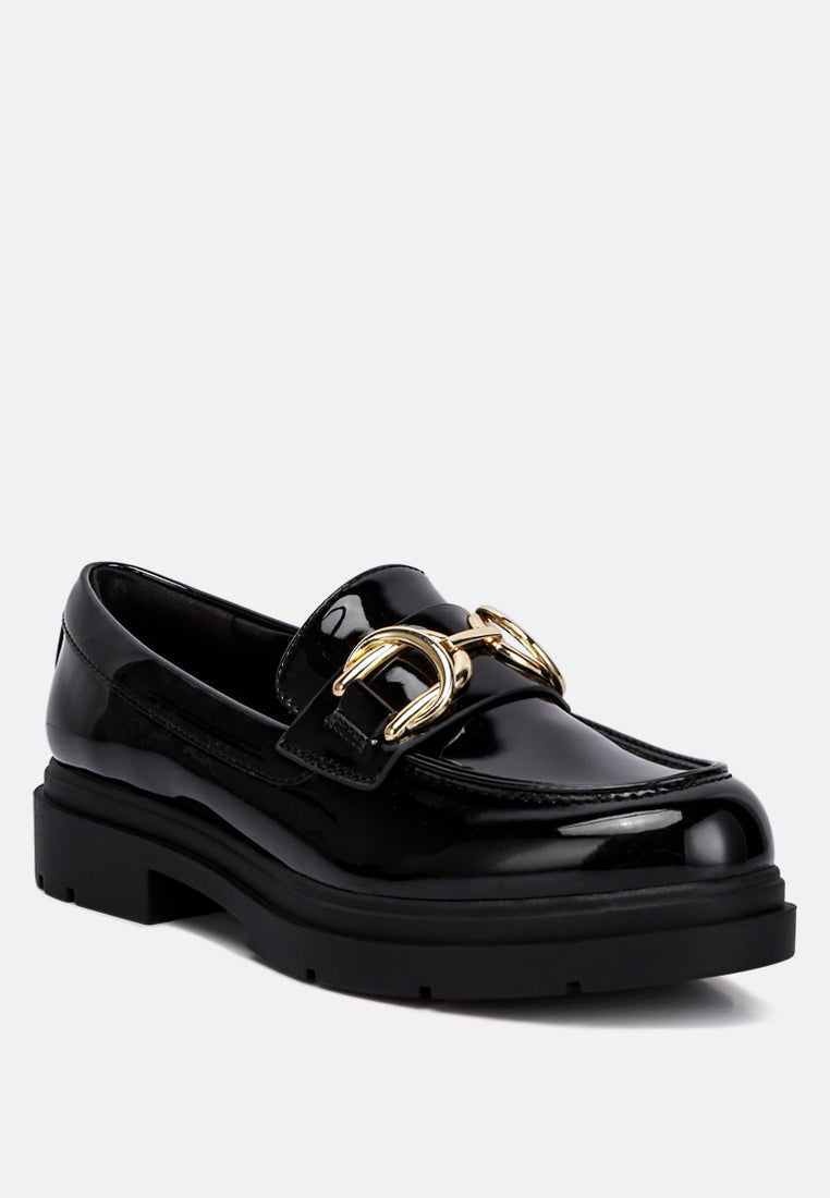 women horsebit embellished platform loafers#color_black