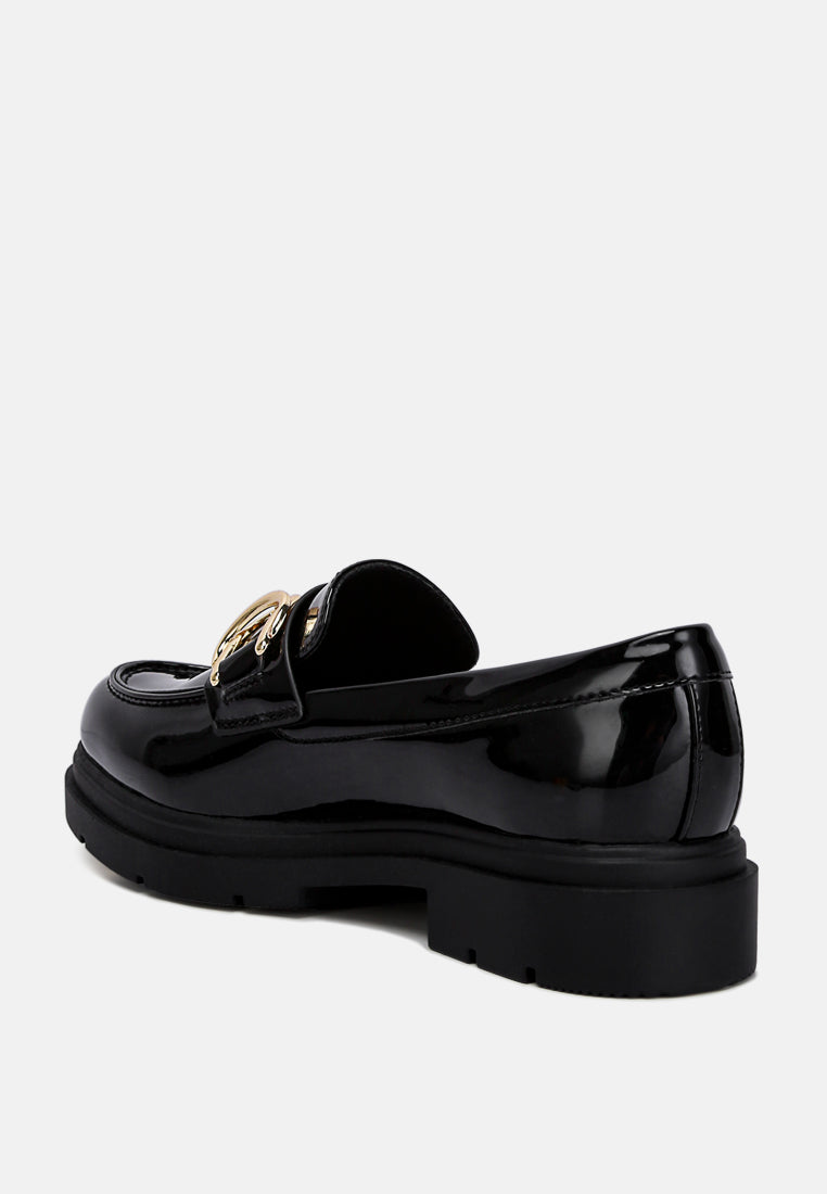 women horsebit embellished platform loafers#color_black