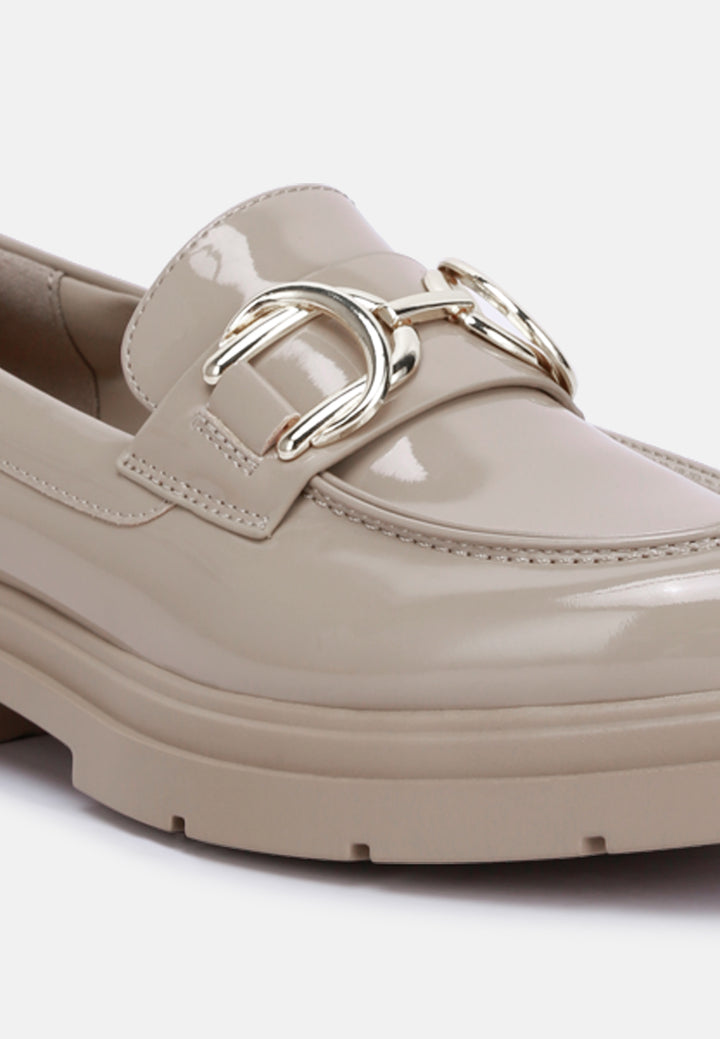 women horsebit embellished platform loafers#color_beige