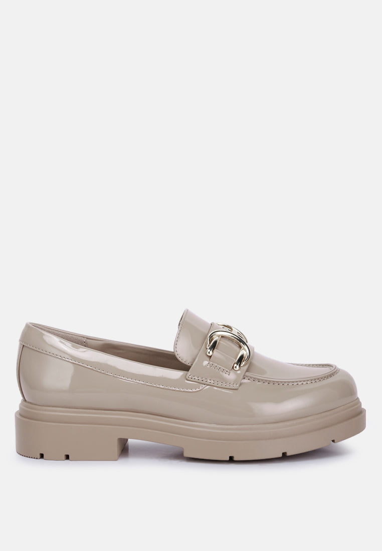 women horsebit embellished platform loafers#color_beige