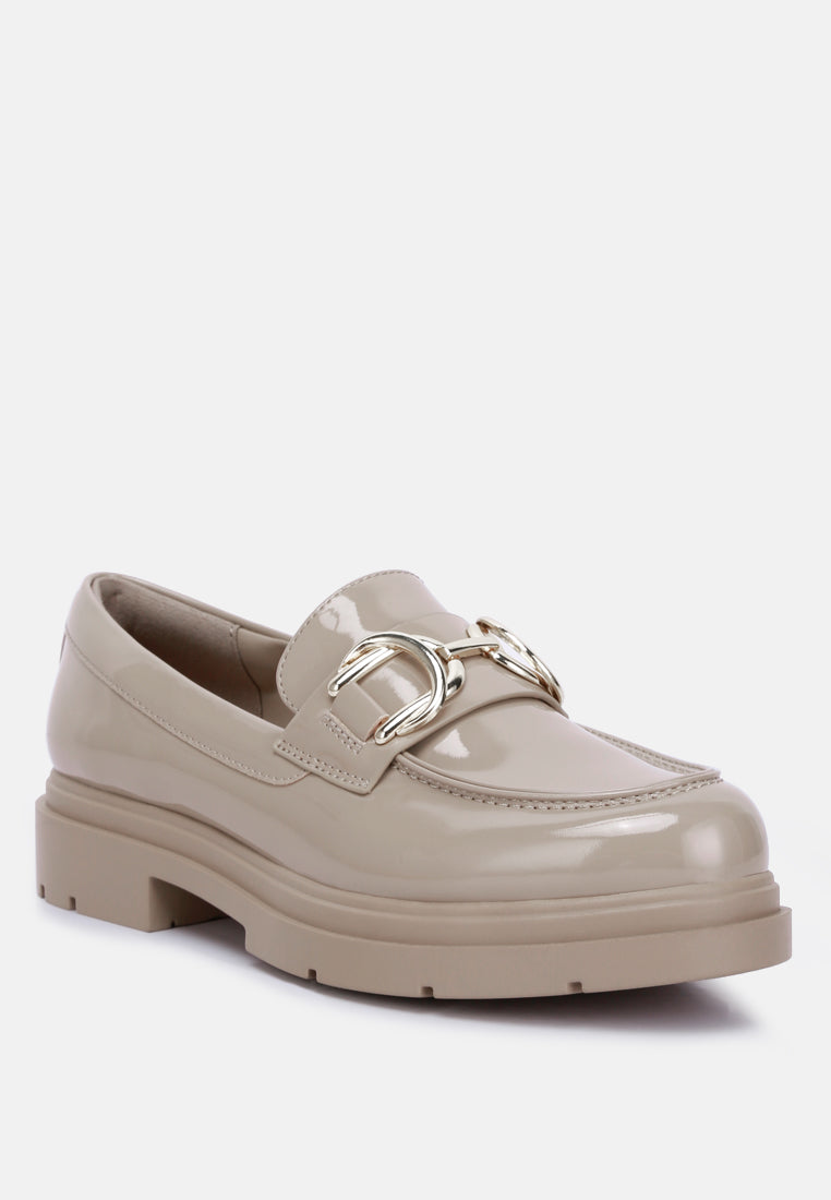 women horsebit embellished platform loafers#color_beige