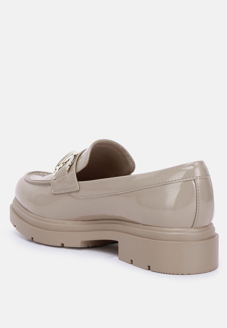 women horsebit embellished platform loafers#color_beige