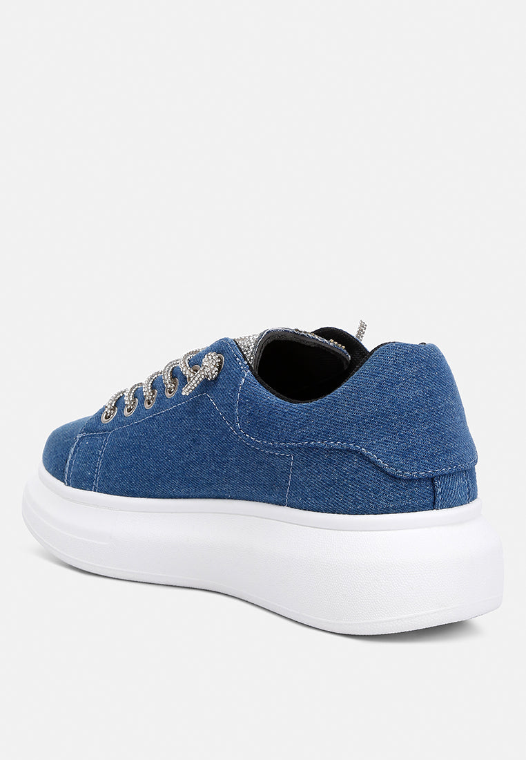 Women Rhinestone Embellished Denim Sneakers