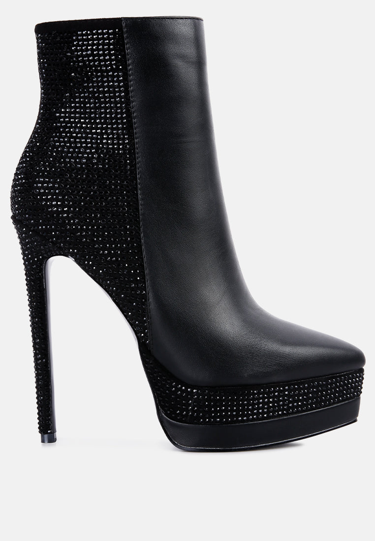 women diamante set high heeled ankle boot#color_black