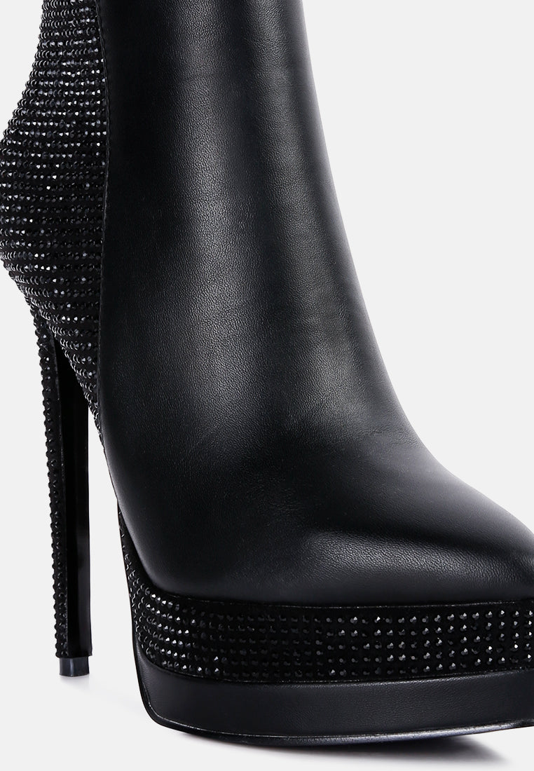 women diamante set high heeled ankle boot#color_black