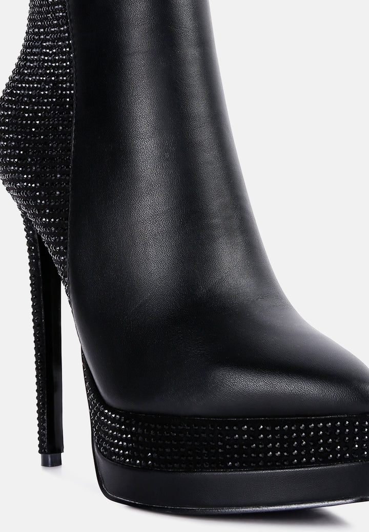 women diamante set high heeled ankle boot#color_black