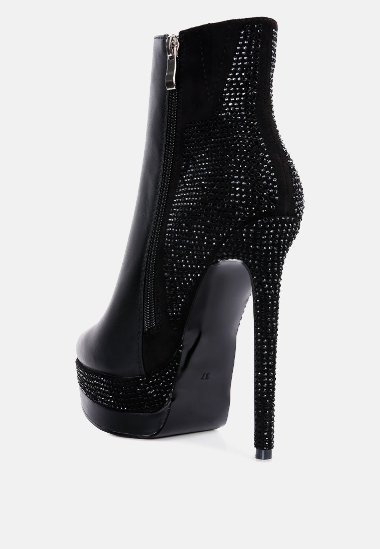 women diamante set high heeled ankle boot#color_black