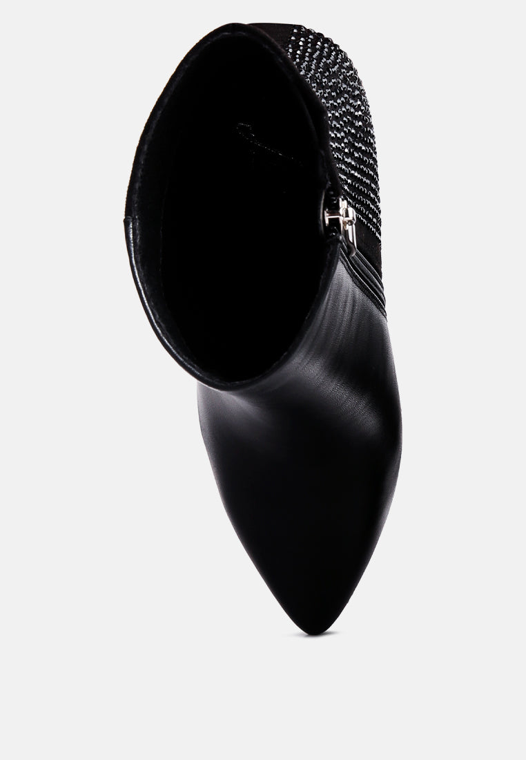 women diamante set high heeled ankle boot#color_black