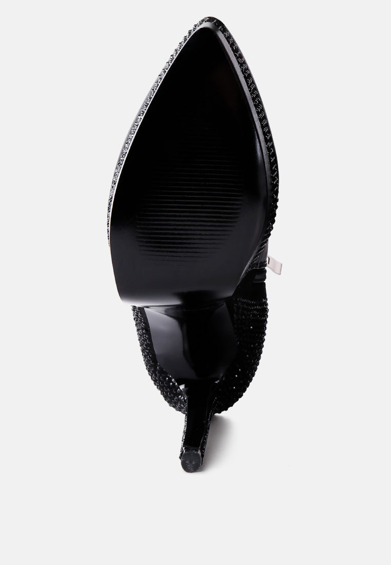 women diamante set high heeled ankle boot#color_black