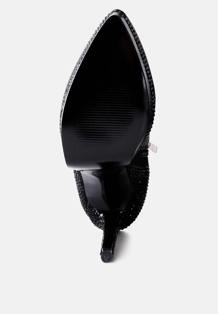 women diamante set high heeled ankle boot#color_black