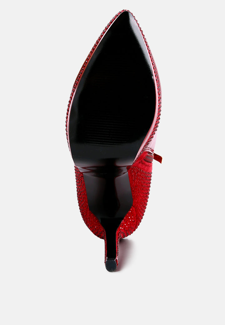 women diamante set high heeled ankle boot#color_burgundy