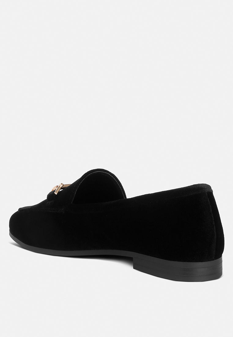 women horsebit embellsihed velvet loafers#color_black