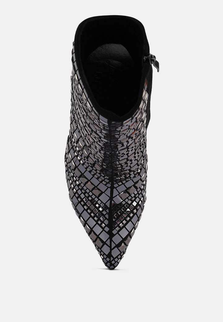 Women Mirror Embellished Stiletto Boots