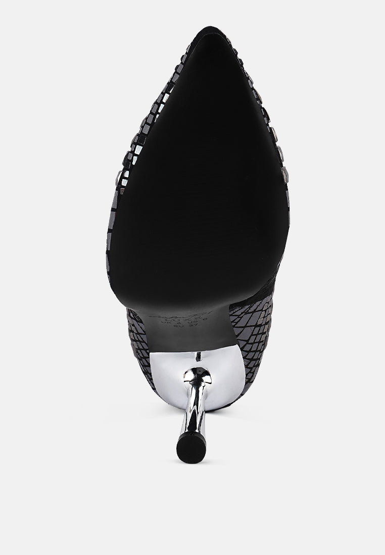 Women Mirror Embellished Stiletto Boots