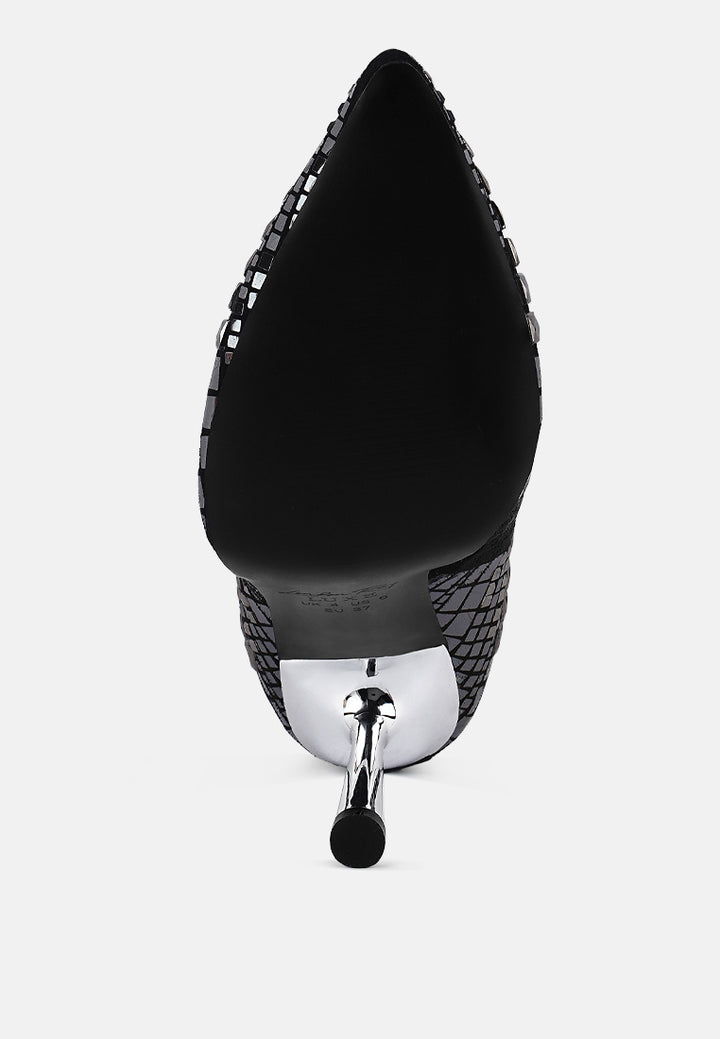 Women Mirror Embellished Stiletto Boots