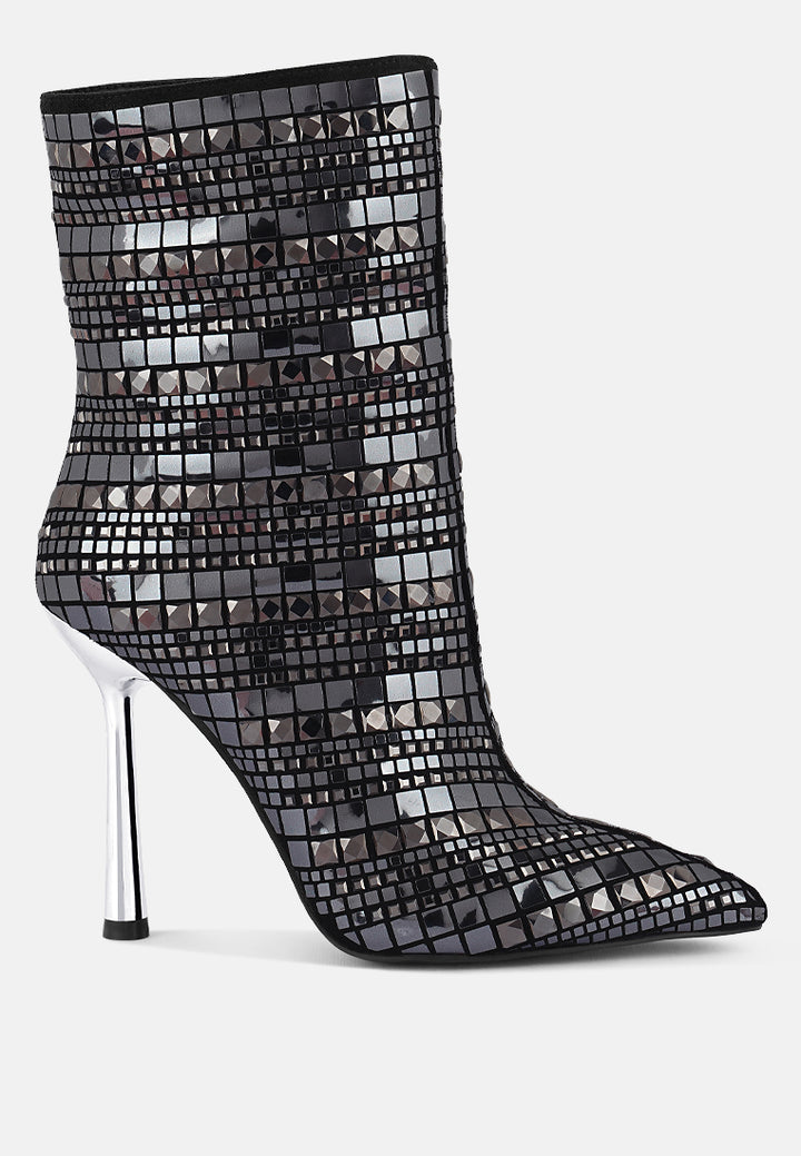 Women Mirror Embellished Stiletto Boots