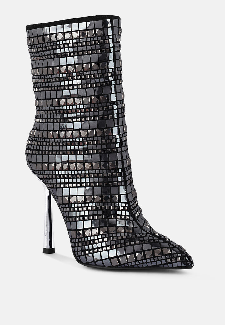 Women Mirror Embellished Stiletto Boots