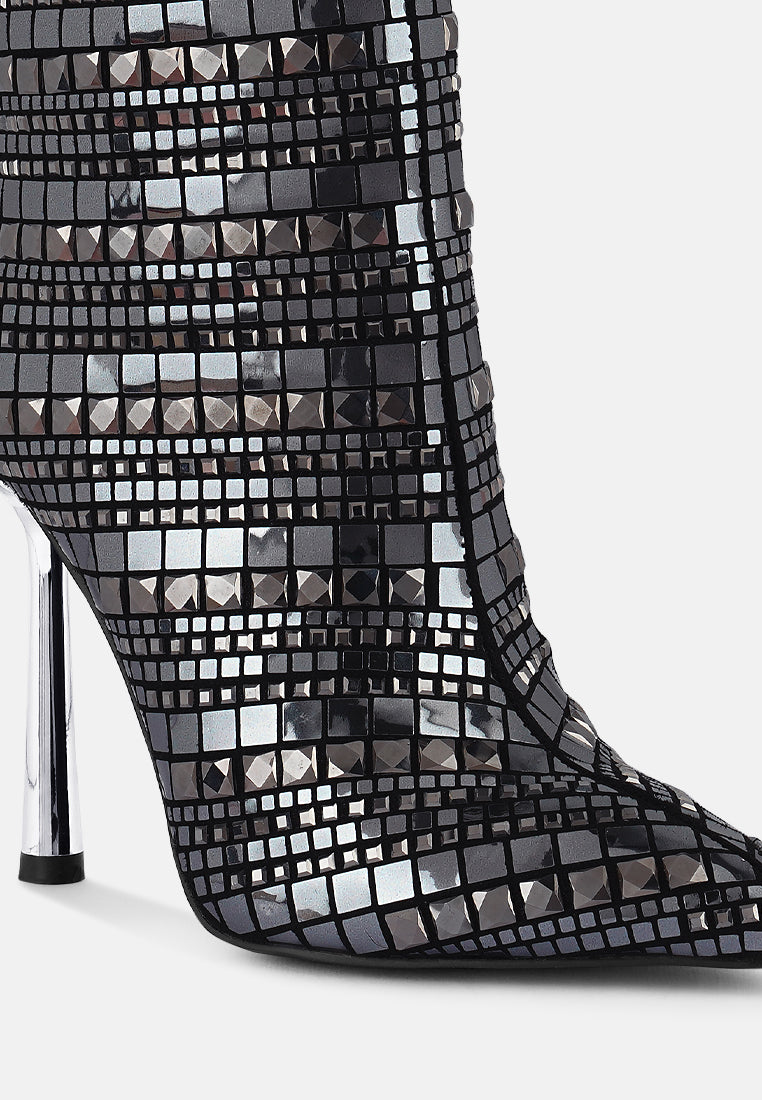 Women Mirror Embellished Stiletto Boots