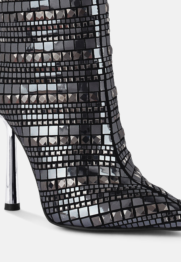 Women Mirror Embellished Stiletto Boots