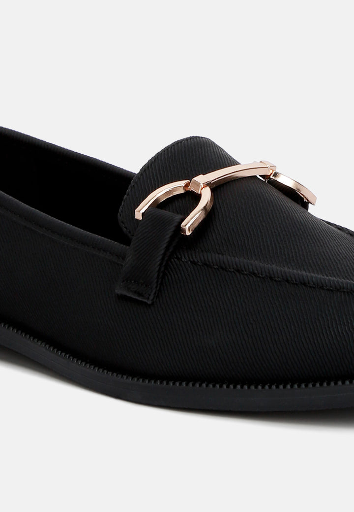 women horsebit embellished flat loafers#color_black